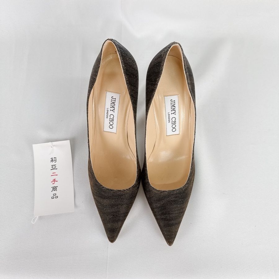 莉亞精品♡ Jimmy Choo 黑色金絲線高跟鞋#36 二手-5