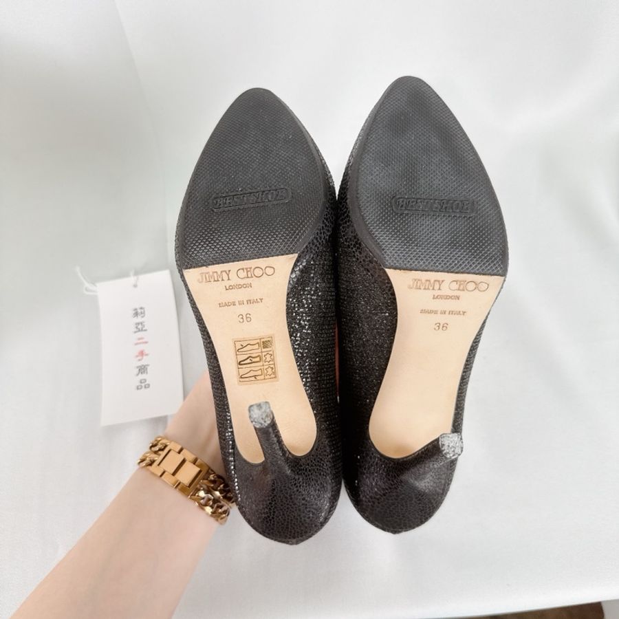 莉亞精品♡ Jimmy Choo 黑色亮片高跟鞋#36 二手-6