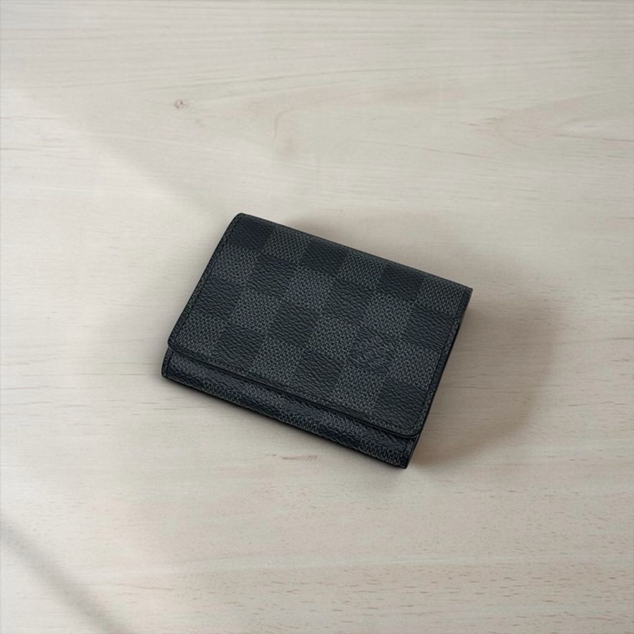 莉亞精品♡ Lv 棋盤格釦式卡夾 黑灰 二手美夾-0