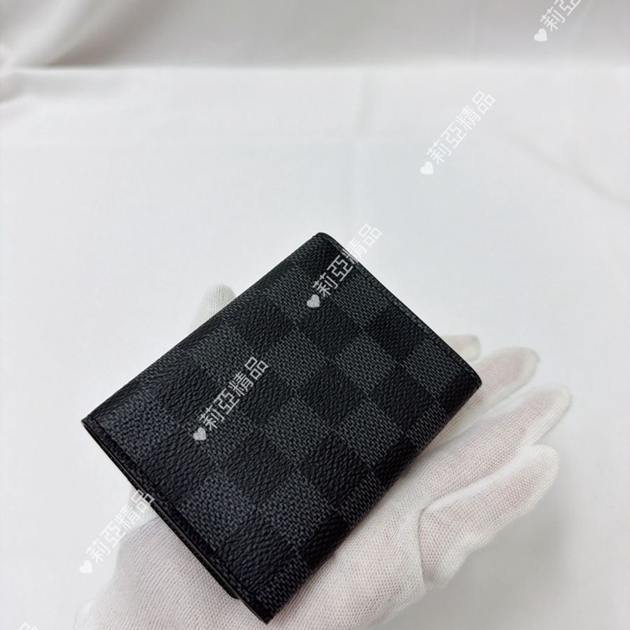 莉亞精品♡ Lv 棋盤格釦式卡夾 黑灰 二手美夾-2