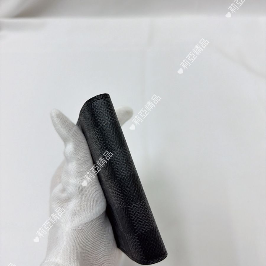 莉亞精品♡ Lv 棋盤格釦式卡夾 黑灰 二手美夾-5
