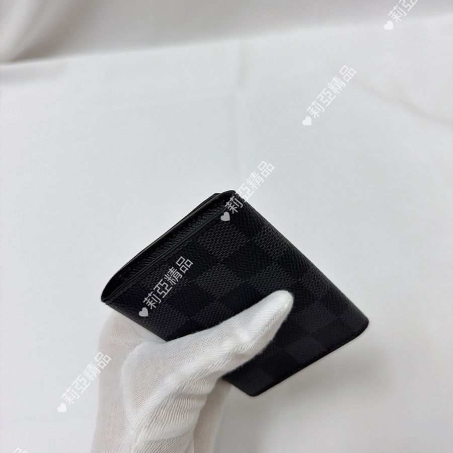 莉亞精品♡ Lv 棋盤格釦式卡夾 黑灰 二手美夾-7