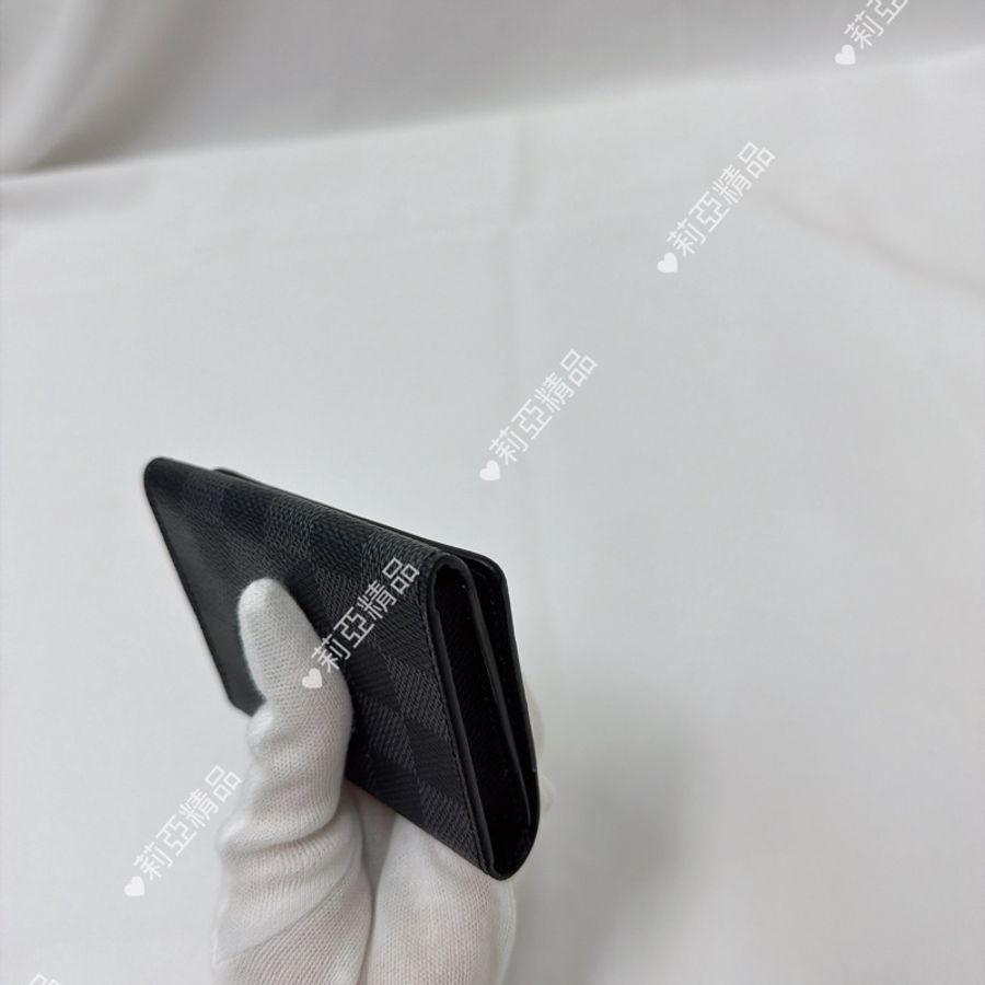 莉亞精品♡ Lv 棋盤格釦式卡夾 黑灰 二手美夾-8