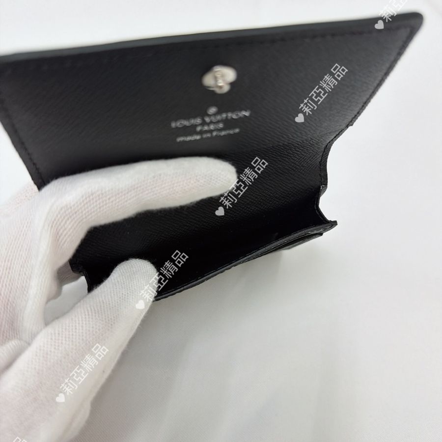 莉亞精品♡ Lv 棋盤格釦式卡夾 黑灰 二手美夾-11