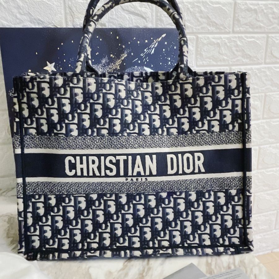 平台最低價近新激甜價✨ 迪奧 CHRISTIAN DIOR Book Tote 中型老花刺繡托特包Oblique 防塵袋/保證卡-3