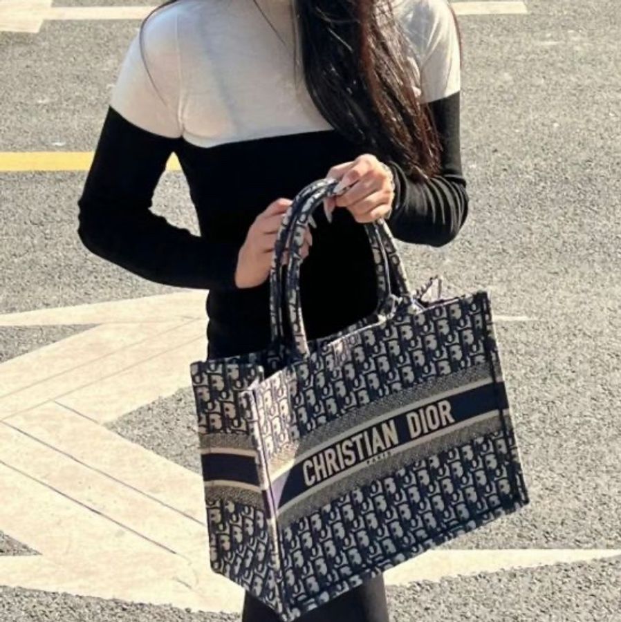 平台最低價近新激甜價✨ 迪奧 CHRISTIAN DIOR Book Tote 中型老花刺繡托特包Oblique 防塵袋/保證卡-8