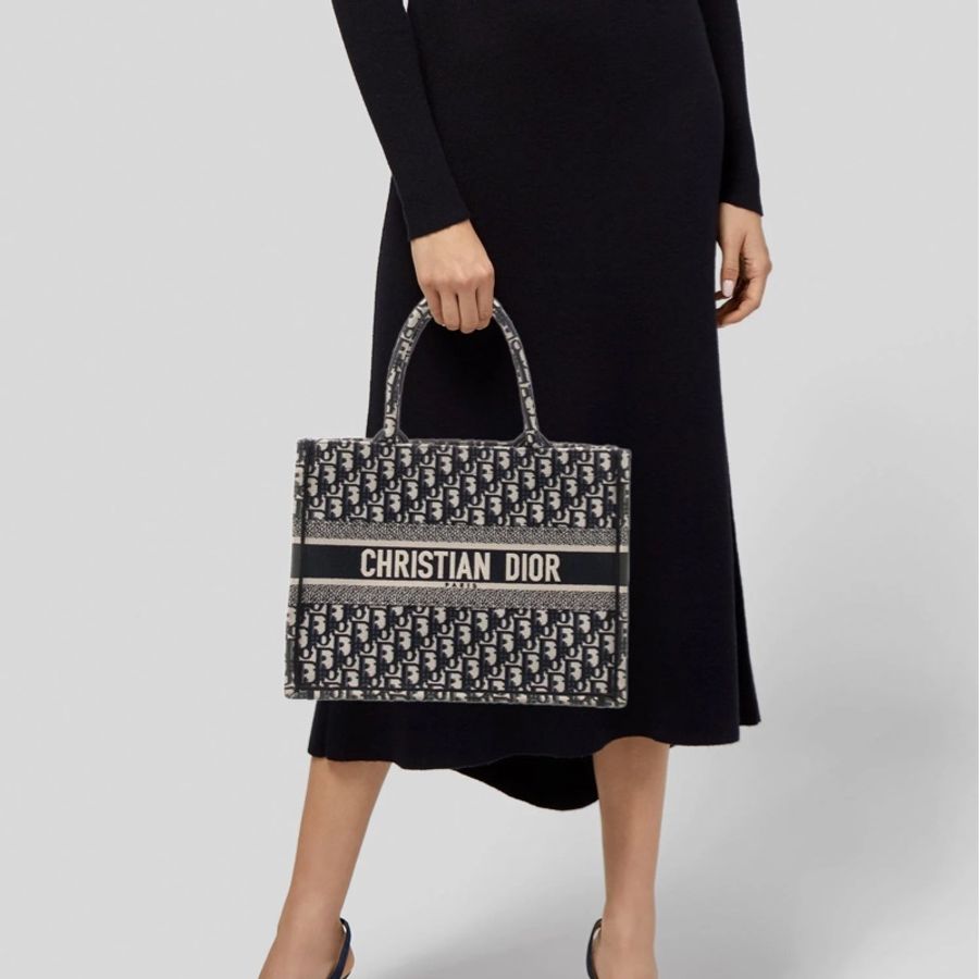 平台最低價近新激甜價✨ 迪奧 CHRISTIAN DIOR Book Tote 中型老花刺繡托特包Oblique 防塵袋/保證卡-9