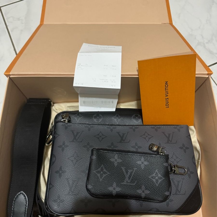 LOUIS VUITTON Trio郵差包三合一黑色PVC老花-7