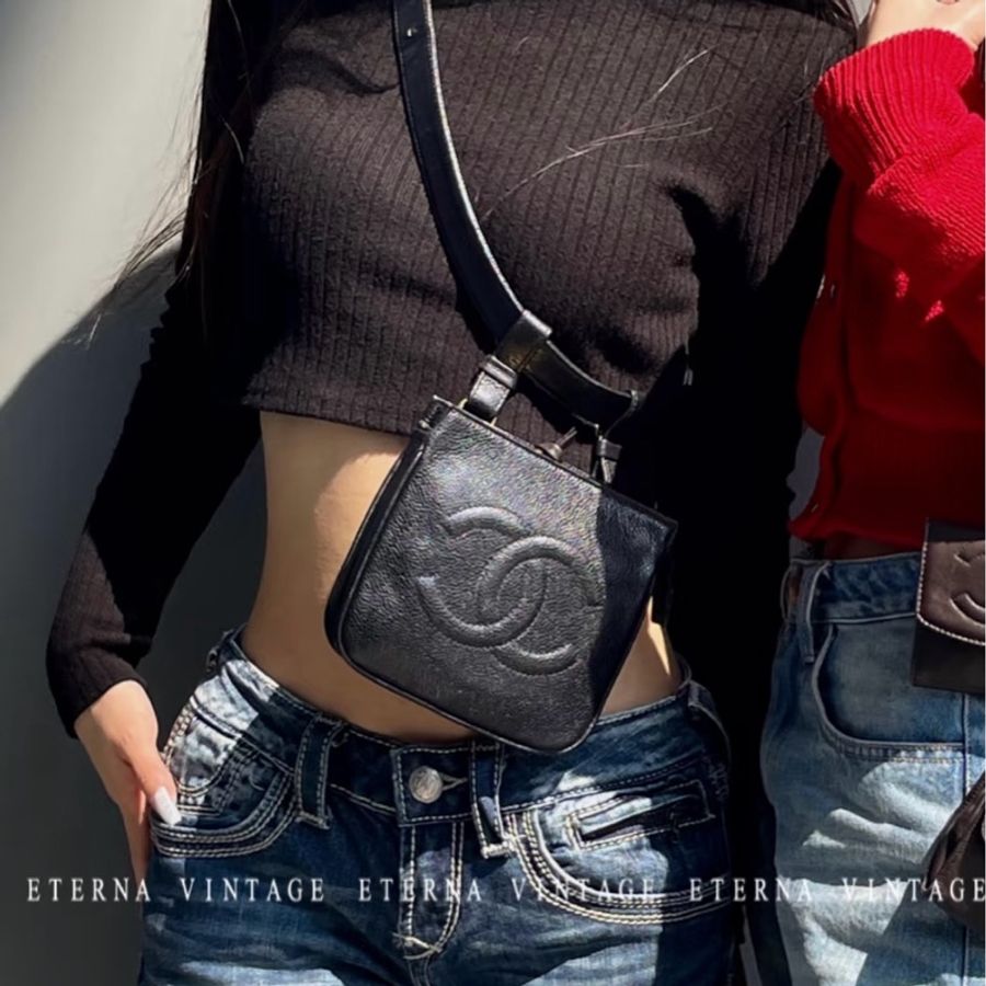 (極新🆕) Chanel 黑金魚子醬牛皮 腰帶腰包 【專櫃9萬多】-9