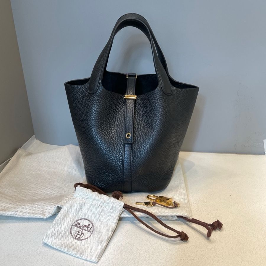 Hermes/愛馬仕  黑金picotin菜籃子18牛皮手提包-1