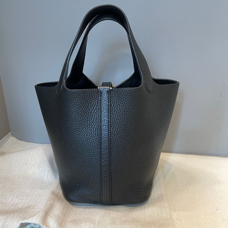 Hermes/愛馬仕  黑金picotin菜籃子18牛皮手提包-2
