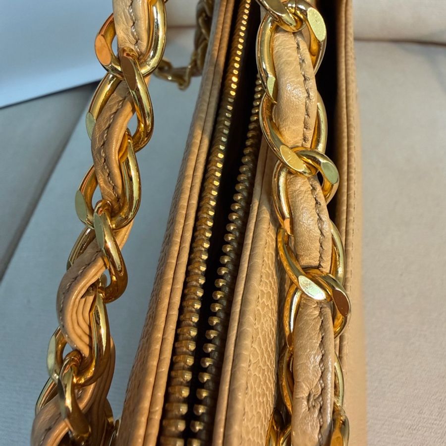 📌 絕版珍藏 | ❤️ Chanel 香奈兒 Vintage 荔枝紋打孔LOGO鏈條托特包 ✨ 30*23*8-26