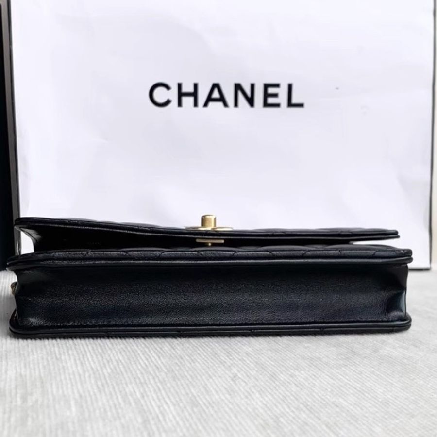 CHANEL香奈兒黑金金球調節扣WOC鏈條包🍨🍧-13