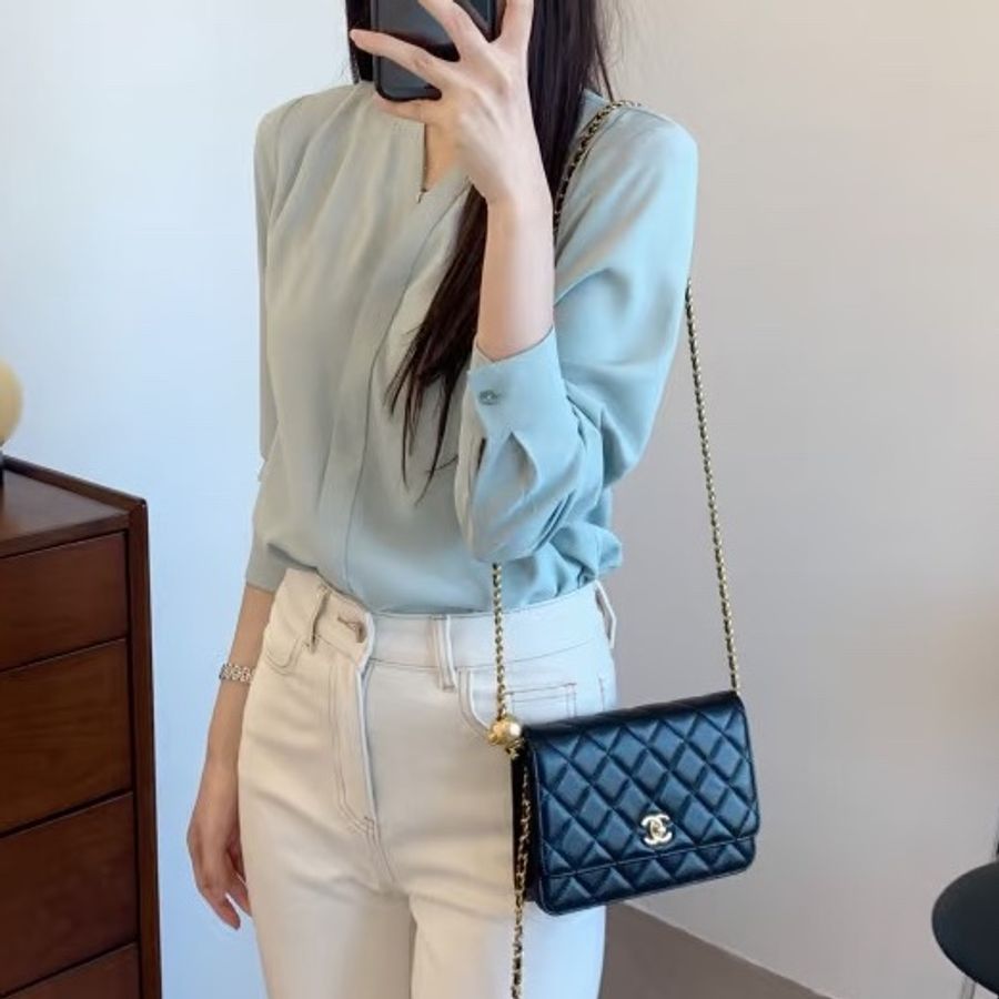 CHANEL香奈兒黑金金球調節扣WOC鏈條包🍨🍧-32