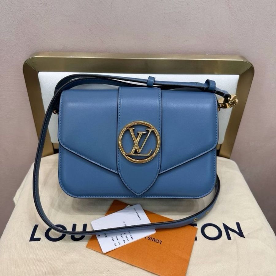 LV Pont9 藍色全皮郵差包23*16 9新 配件塵袋-2