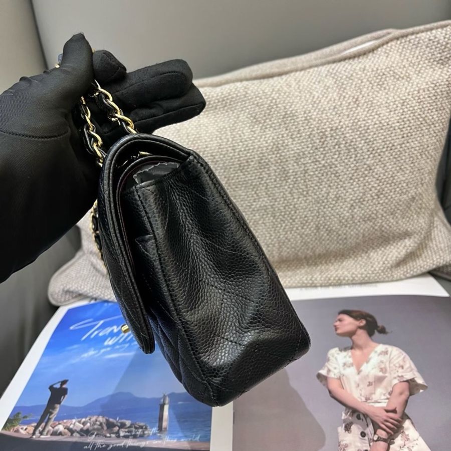 Chanel香奈兒黑金荔枝紋牛皮cf中號 27開-3