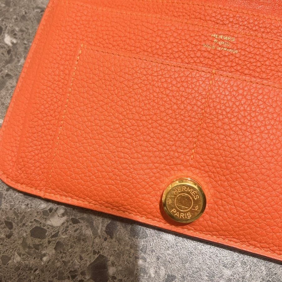 Hermès 愛馬仕 Dogon 愛馬仕橙 金扣長夾|全皮款|可放手機|可改鏈條包-2