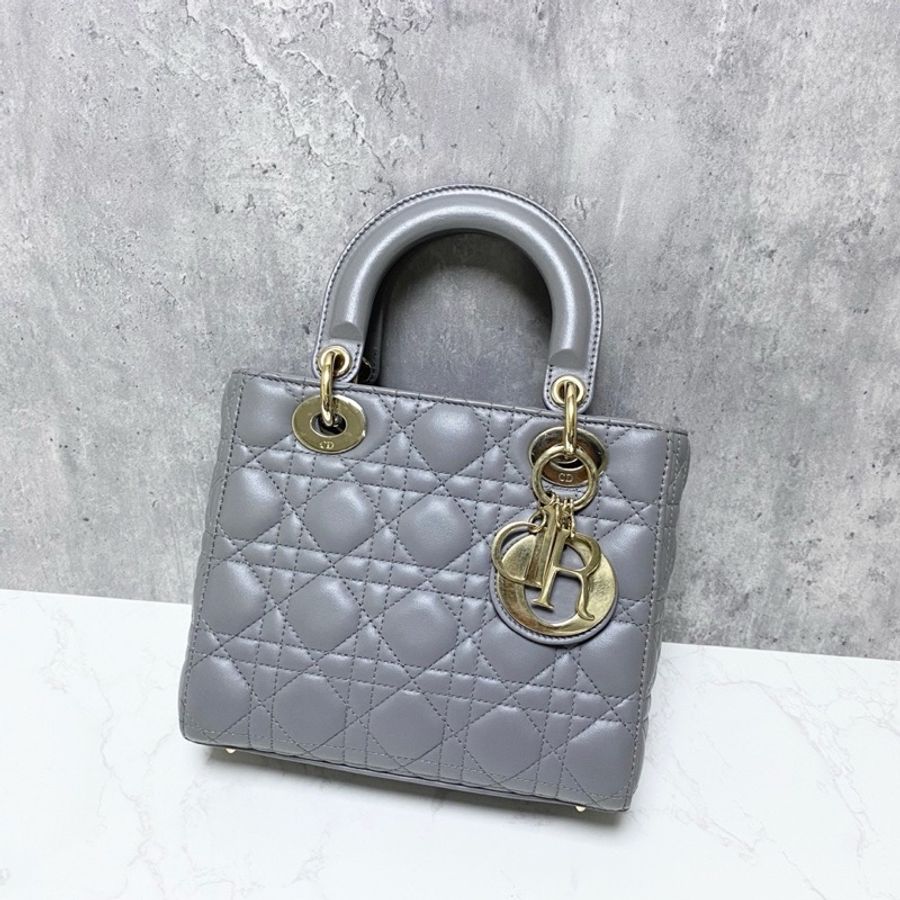 DIOR/迪奧 Lady Dior My ABCDior 灰色羊皮藤格紋四格戴妃包手袋 尺寸:20*17*8 閒置新-1