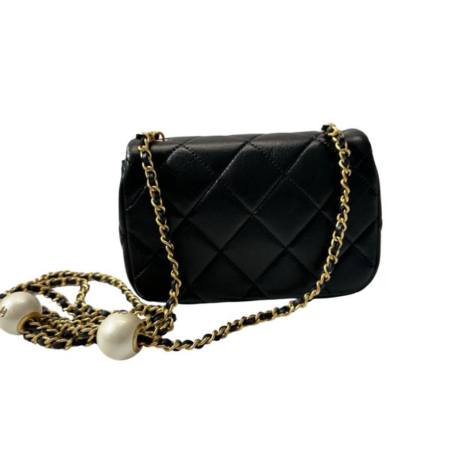 Unused CHANEL Mini flap 17cm Cross Body Bag Black GHW-10
