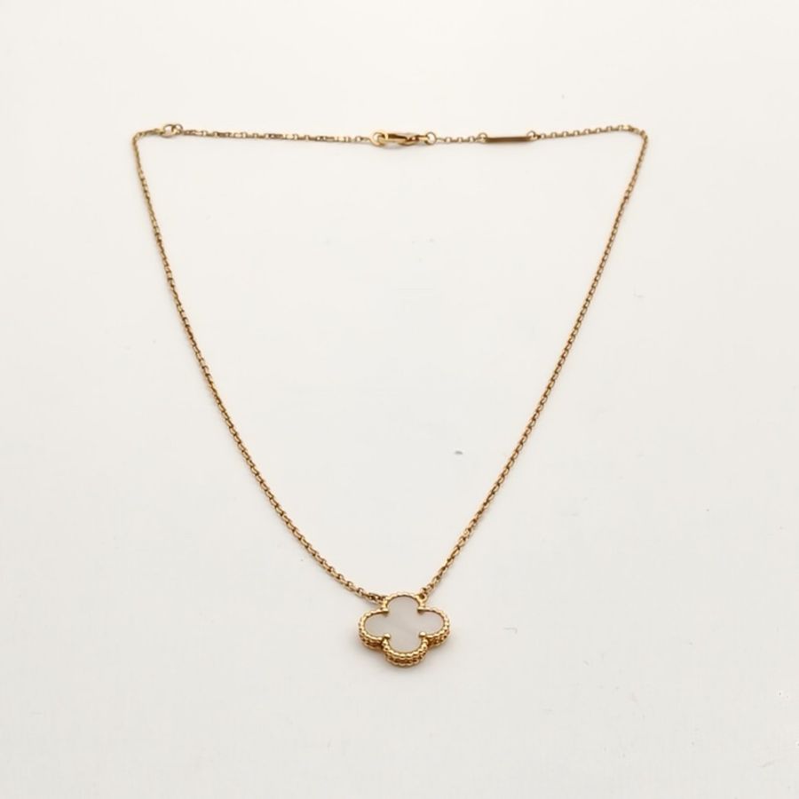 VAN CLEEF&ARPELS VintageAlhambra中號單花項鏈新扣18K黃金/白貝母-4