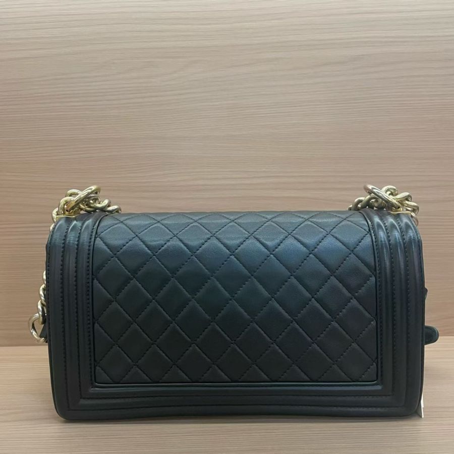 Chanel 香奈兒黑金LEBOY中號 牛皮鏈條包 2015年,20開 有塵袋 無卡 無盒子 尺寸底長25*高15*-1
