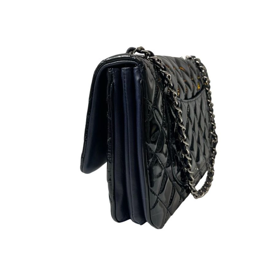 Used CHANEL Patent Leather FLAP Shoulder Bag Black PHW-3
