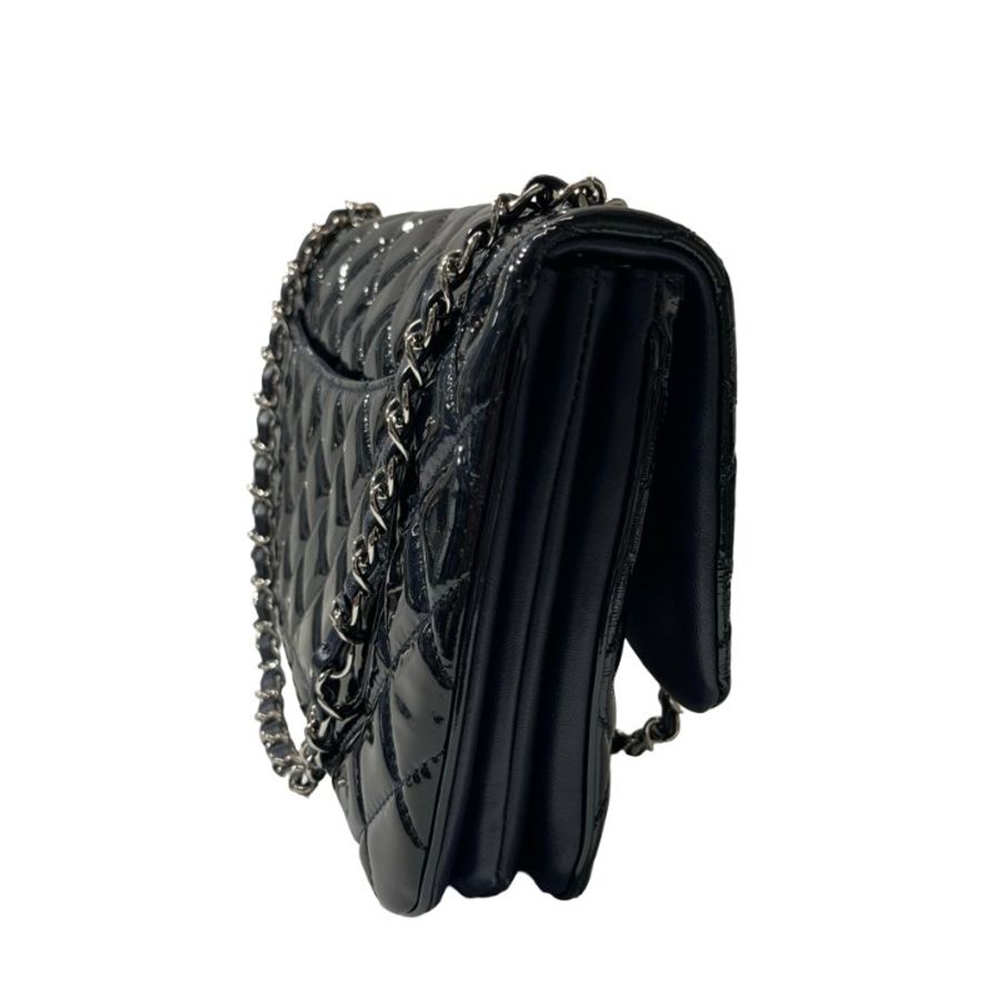 Used CHANEL Patent Leather FLAP Shoulder Bag Black PHW-4