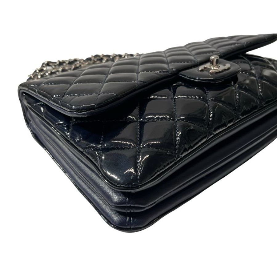 Used CHANEL Patent Leather FLAP Shoulder Bag Black PHW-6