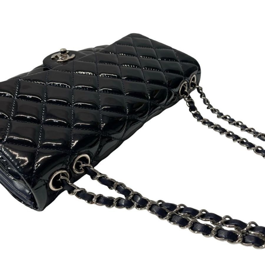 Used CHANEL Patent Leather FLAP Shoulder Bag Black PHW-7
