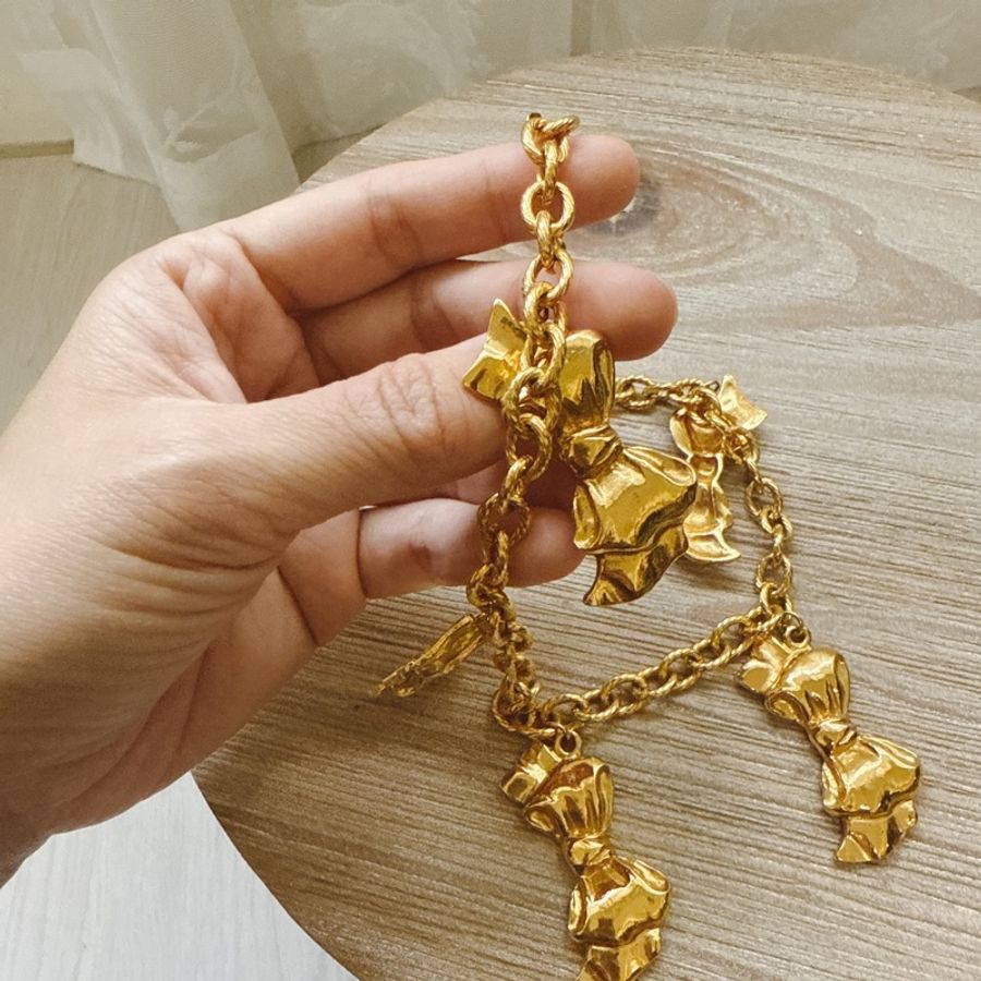 1990 vintage 古董 香奈兒 Chanel 鍍金 蝴蝶結 項鍊-18