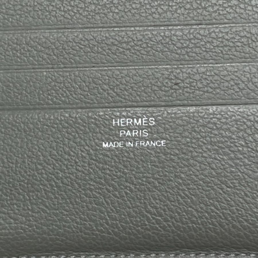 HERMES 愛馬仕 Citizen Twill Compact 絲巾短夾 皮革 絲綢 短夾 灰色-10