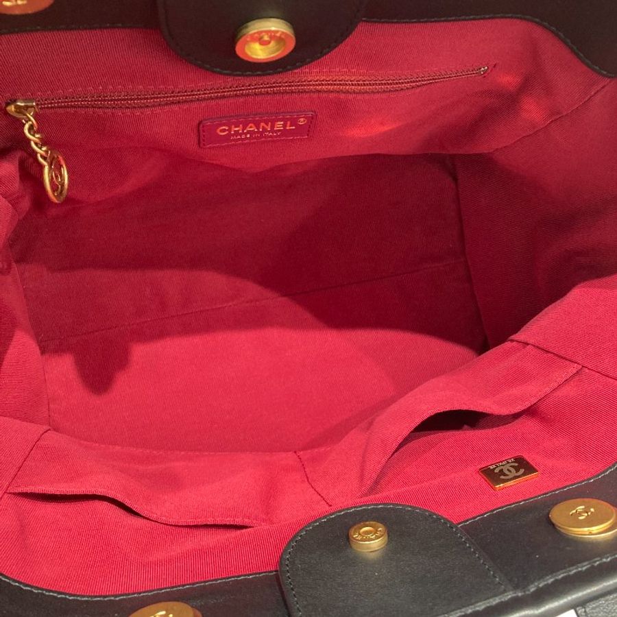 CHANEL 香奈兒 AS3257 Deauville Tote 小牛皮 托特包 黑色 金釦-6