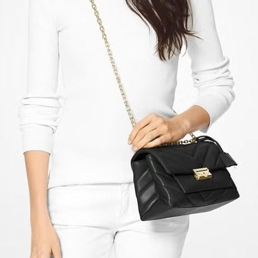 MICHAEL KORS 30H9UOEL6K Cece V形 山行紋路絎縫金屬皮革 斜背包 肩背包 鍊帶包 二手精品 Michael Kors 《夫妻的世界》韓素希同款-41