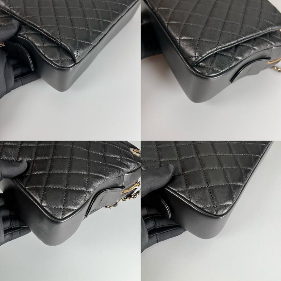 CHANEL 菱格肩背包牛皮黑 保卡款26開-15