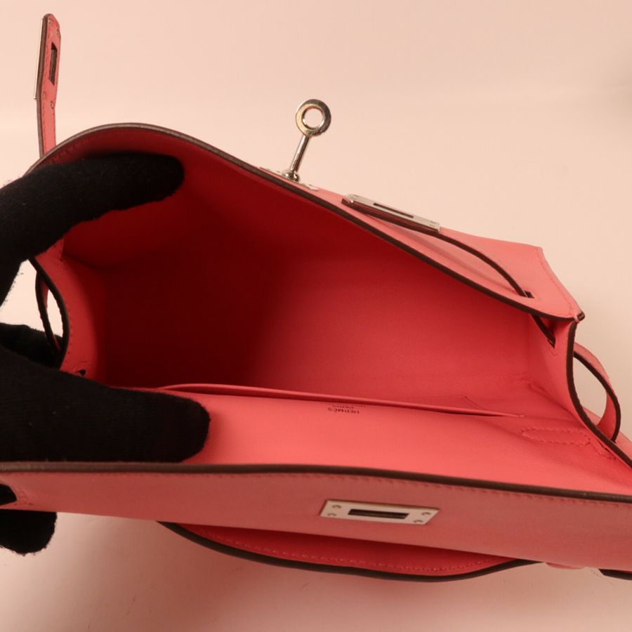 HERMES Swift皮革Kelly Pochette手挽袋Rose d'Ete-4