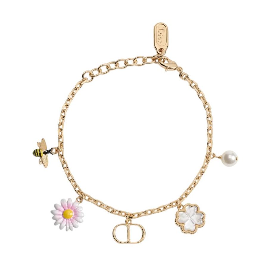 【Dior 迪奧】CD Garden CD標誌 珍珠母貝幸運草 面蜜蜂與雛菊 手鍊 B3302WOMMP_301-2