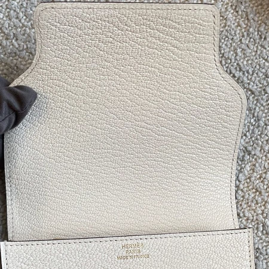 99新 HERMES/爱马仕 ROULIS SLIM compact 钱包 卡包 猪鼻子 山羊皮 Nata奶昔白 23年 u刻。-8