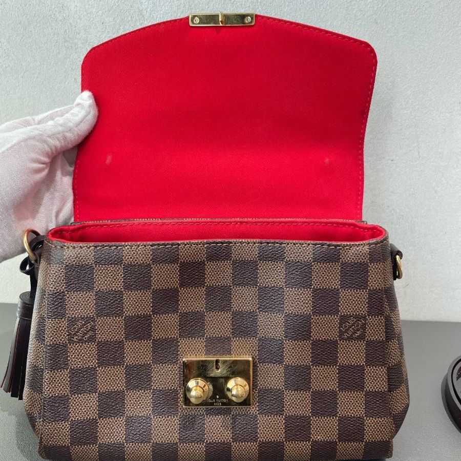芯片款 路易威登/Louis Vuitton CROISETTE 棕棋盤格流蘇郵差包-9