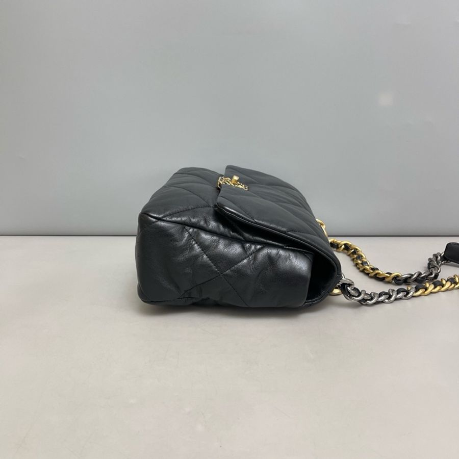 Chanel香奈兒19Bag中號黑金全皮單肩斜挎包 尺寸30×20 鐳射30-2