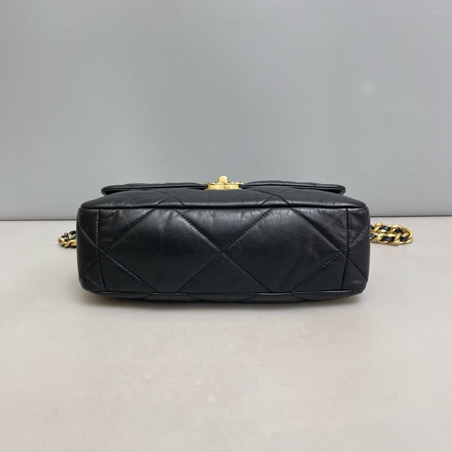 Chanel香奈兒19Bag中號黑金全皮單肩斜挎包 尺寸30×20 鐳射30-4