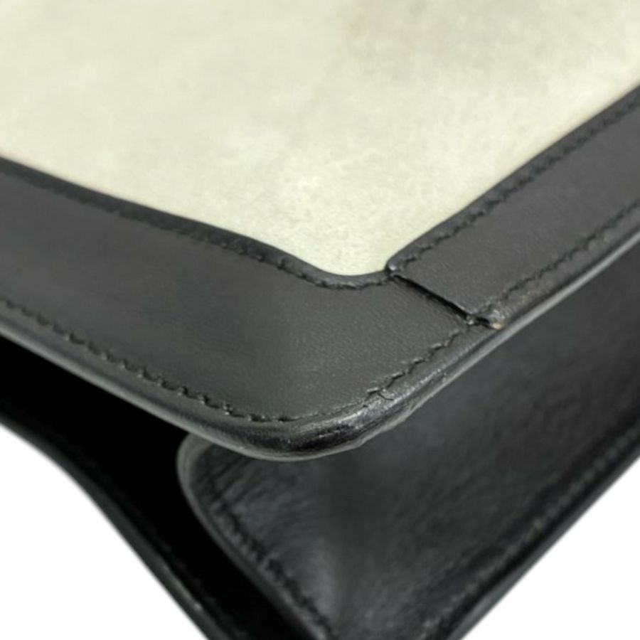 白/黑色 麂皮 牛皮 手提包【GUCCI 古馳】 001 4106-12