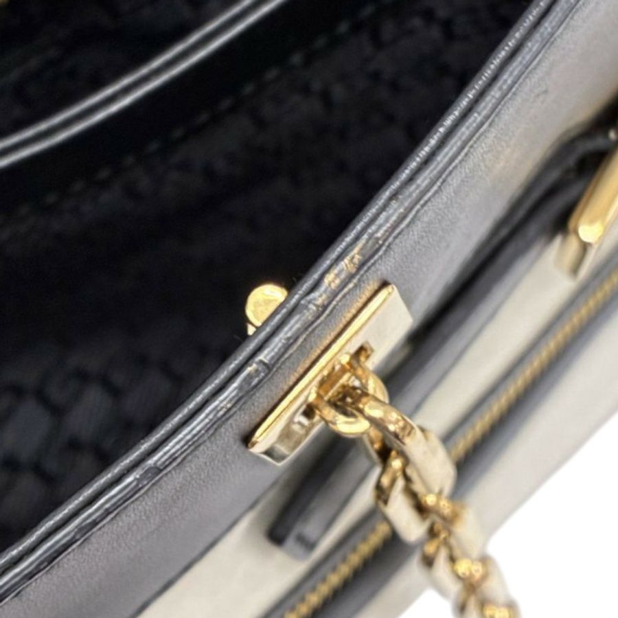 白/黑色 麂皮 牛皮 手提包【GUCCI 古馳】 001 4106-14