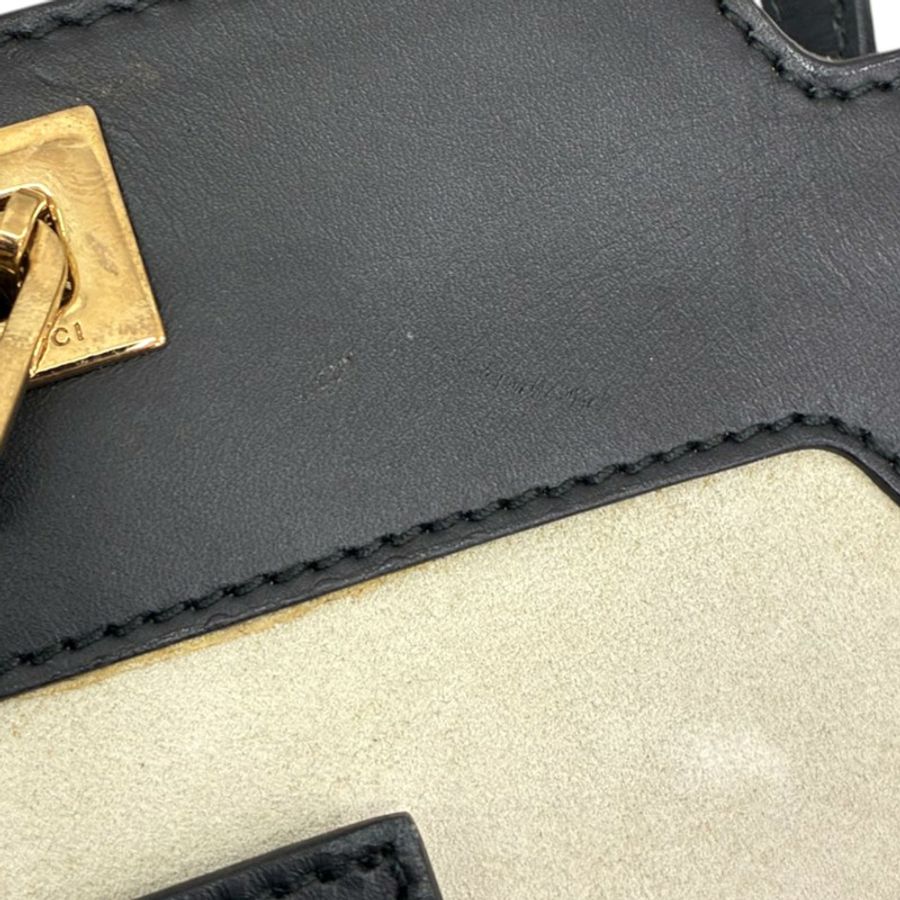 白/黑色 麂皮 牛皮 手提包【GUCCI 古馳】 001 4106-15
