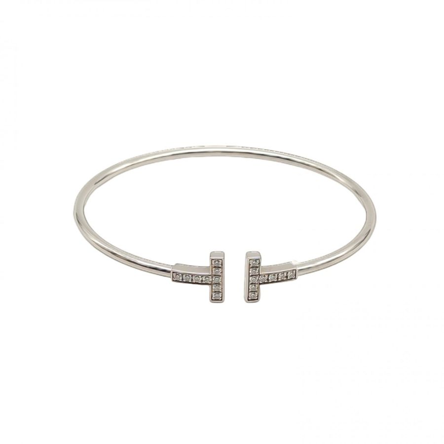 TIFFANY&CO TiffanyT線圈手鐲中號滿鑽18K白金/鑽石15號-0