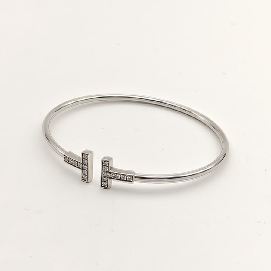 TIFFANY&CO TiffanyT線圈手鐲中號滿鑽18K白金/鑽石15號-1