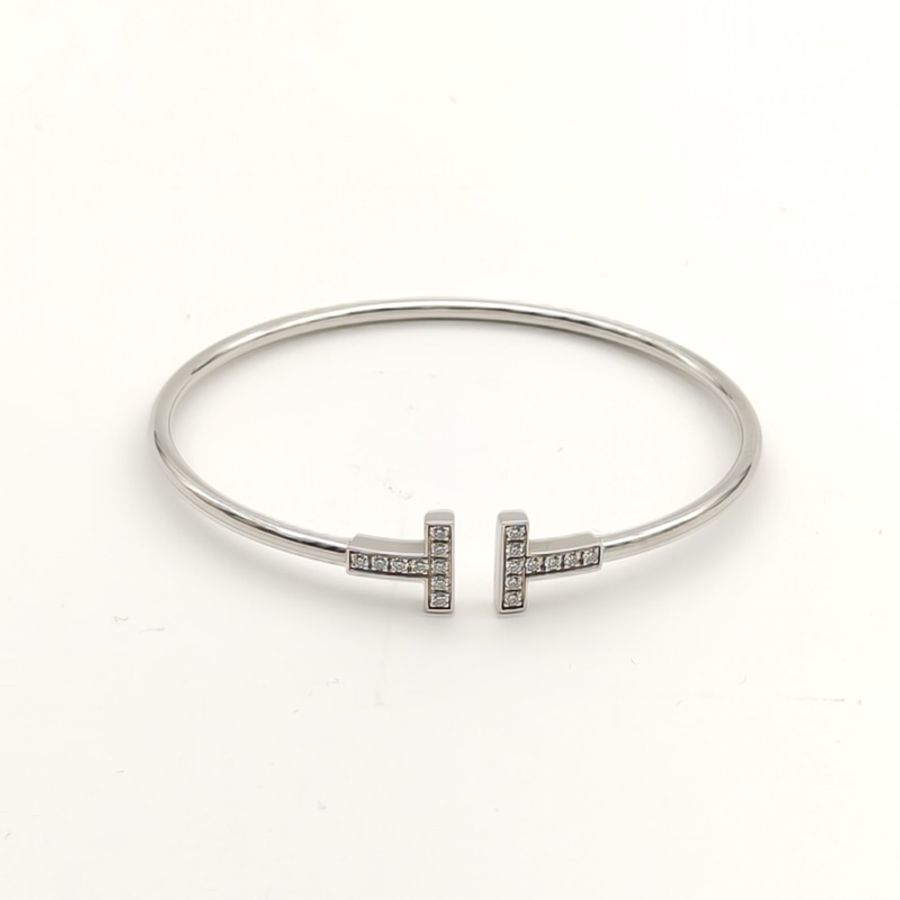 TIFFANY&CO TiffanyT線圈手鐲中號滿鑽18K白金/鑽石15號-4