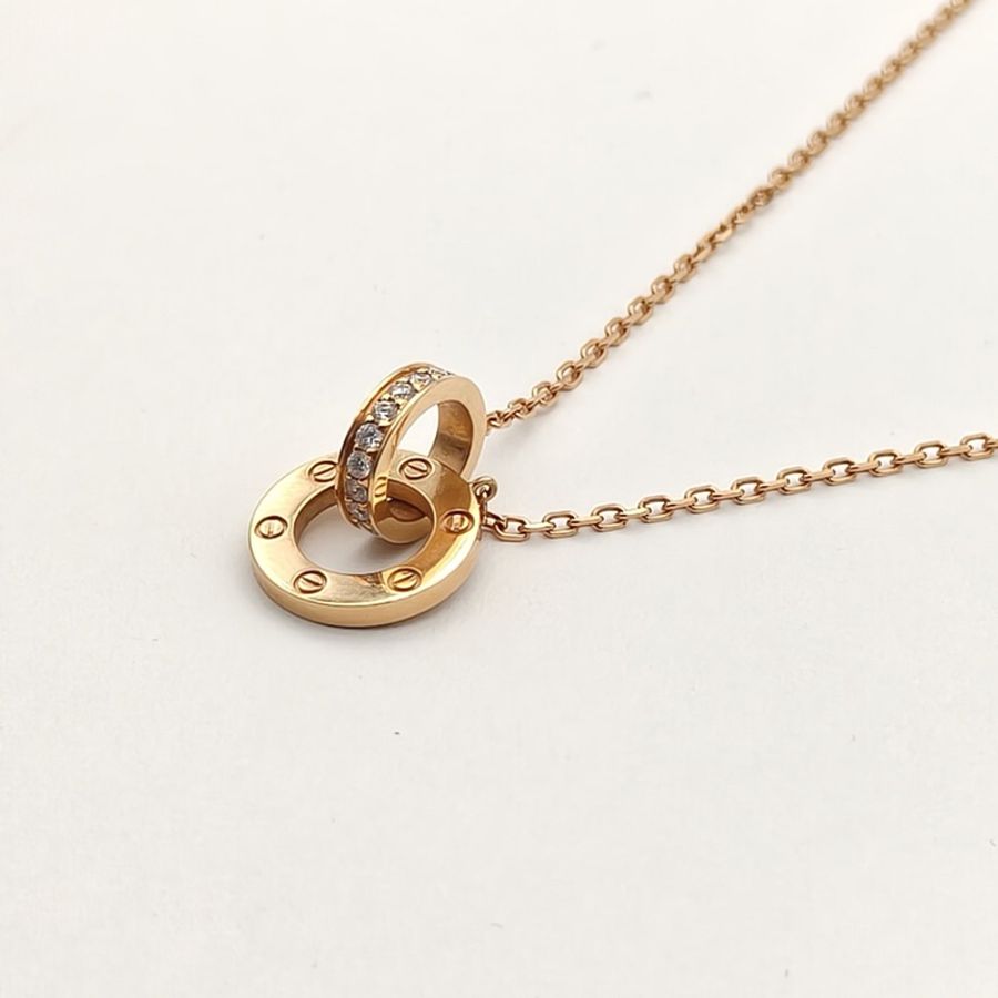 CARTIER LOVE雙環滿鑽項鏈餅環組合18K玫瑰金/鑽石-2