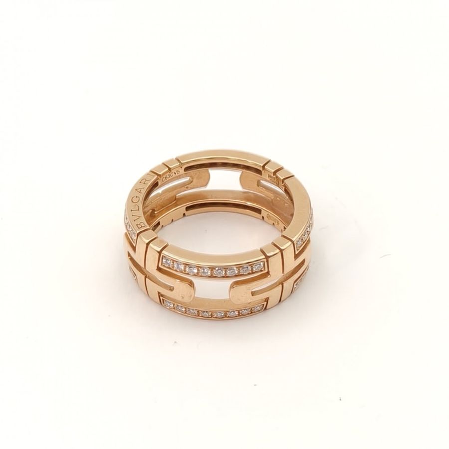BVLGARI PARENTESI迴紋針半鑲鑽戒指18K玫瑰金/鑽石51-2