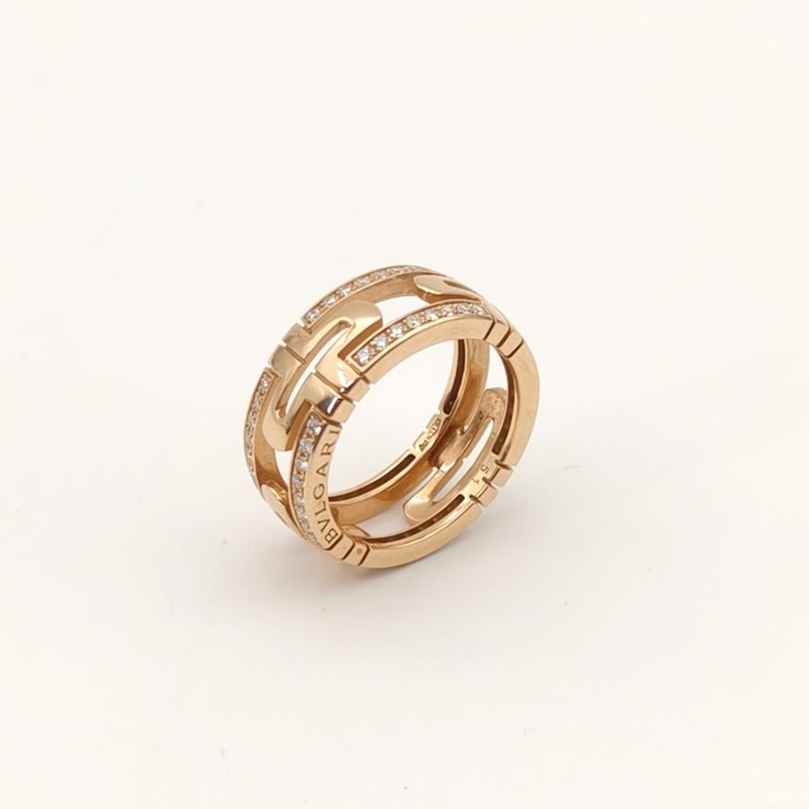 BVLGARI PARENTESI迴紋針半鑲鑽戒指18K玫瑰金/鑽石51-3