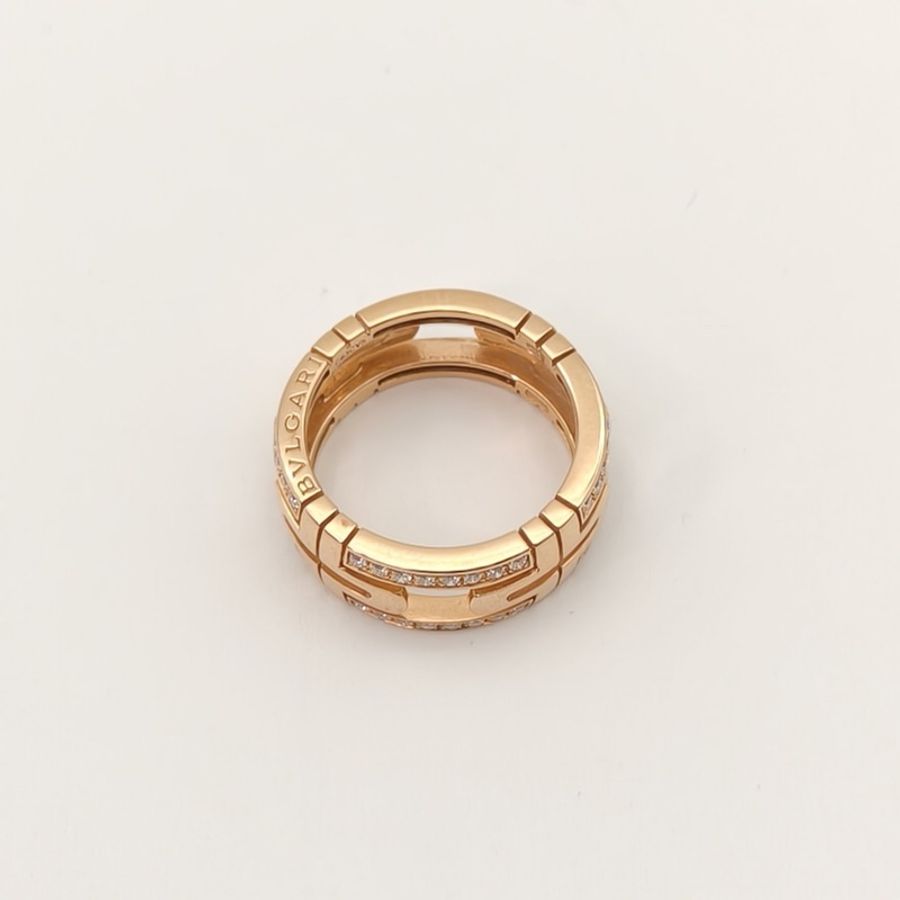 BVLGARI PARENTESI迴紋針半鑲鑽戒指18K玫瑰金/鑽石51-4